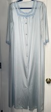 Vanity Fair Blue Button Front Robe Nightgown 3/4 Sleeves Size Medium W/ Pocket