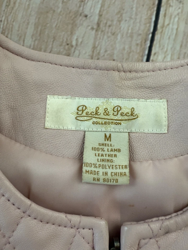 Chaleco de cuero de cordero Peck & Peck vintage para mujer acolchado forrado rosa mediano Foto 2 de 4