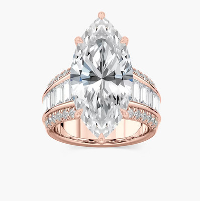 Marquise Lab Grown Diamond Baguette Halo Statement Silver Luxury Cocktail Ring
