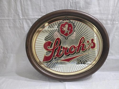 Vintage Stroh's Beer Mirror Beer Sign 21" x 18" Bar Decor Brewery