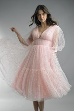 Starlight Tulle Puff Sleeve Midi Dress