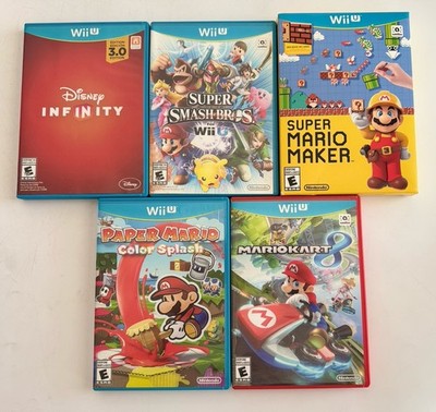 Nintendo Wii U Game Lot Mario Kart 8 Smash Bros Paper Mario Color Splash SMM