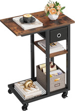 Tavolino a Forma Di C, Tavolino Laterale Da Divano in Metallo Con Cassetto E Ruo