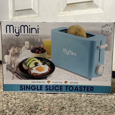 MyMini Single Slice Wide-Slot Toaster Blue, Adjustable 6-Setting, 500W