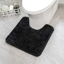 Black UShaped Toilet Bathroom Rug Microfiber Non Slip Bath Mat 20x20 Inch