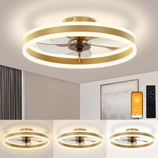 19.7'in Low Profile Gold Ceiling Fan w/ Light & Remote Fandelier Dimmable Flush