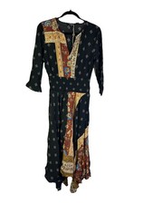 Desigual EU 38 Womens 8 Patchwork Contrast Flowy Dress Lagenlook Earthy