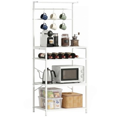 HOMCOM Freistehendes Regal mit 6 Haken und Weinregal, Weiß