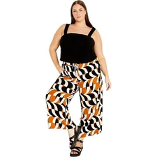 NWT City Chic Women’s Plus Mystic Gold Black Cream Print Wide Leg Pants Size 20