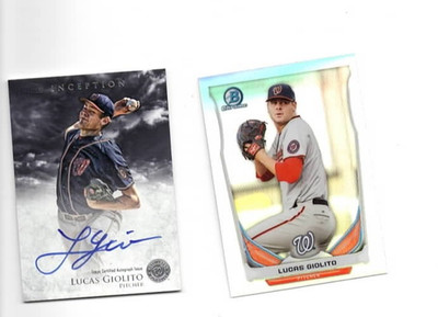 2013 Bowman Inception Lucas Giolito  Auto  & 2014 Bowman Chrome Refractor 2 card
