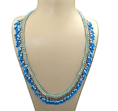 Stephan & Co Women's Statement Shaky Blue Silver Necklace NWT