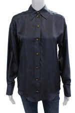 Zimmermann Mens Point Collar Silk Dark Blue Dress Shirt Long Sleeve Size G1N