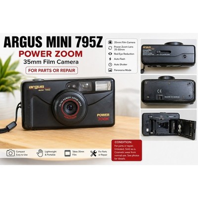 Argus Mini 795Z 35mm Film Camera Power Zoom Panorama Black for Parts Repair