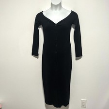 Reformation Ella Ribbed Button Front Midi Dress Long Sleeve Black Large