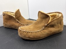 LL Bean Men's 10 M Wicked Good Slippers Lodge Boots Tan Suede Shearling 510528