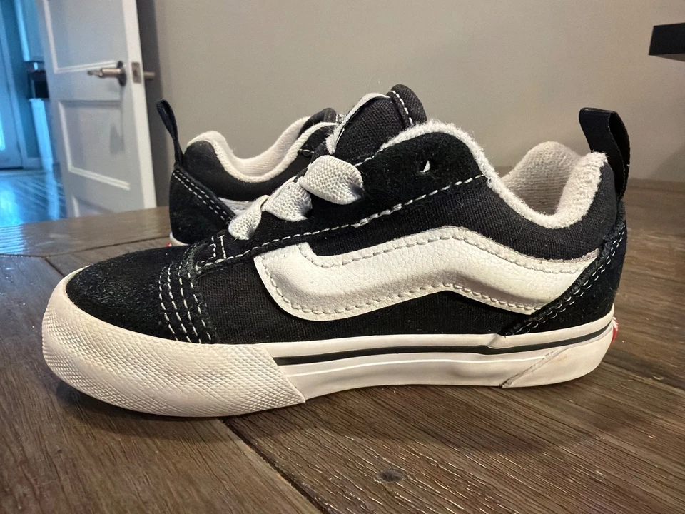 Zapatos sin cordones VANS Old Skool negros blancos niña niño pequeño talla 7 Foto 3 de 4