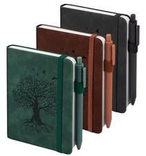 3 Pack Pocket Journaling Notebooks, A6 Small Notebook Total Black Green Brown
