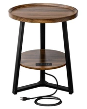 Round End Table with Charging Station, 19.7" Dia x 23.63" H, Side Table with ...