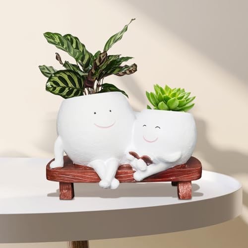 Smily Face Planter Pot for Plants, Cute Double Head Planters for Indoor White