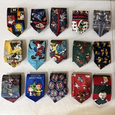 VTG 1990's Lot of 15 Silk Cartoon Neckties Disney Looney Tunes Christmas