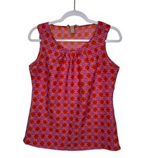 Banana Republic Pink Orange Geometric Medallion Blouse S Career Chic Mod Pleated