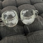 2 Nestle Nescafe World Globe Etched Glass Coffee Mugs Cups  vintage 1970s