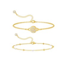 Gold Pearl Beaded Bracelets for Women 14K Gold Plated Bracelets Dainty Gold CZ B