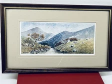 Vintage Framed Watercolor Print Lake District Sheep Farm