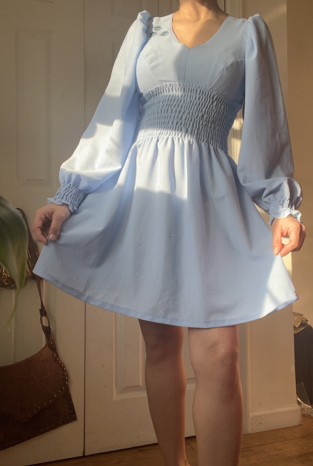 Vtg 60s 70s Does 1930s Blue Babydoll Mini Dress M… - image 4