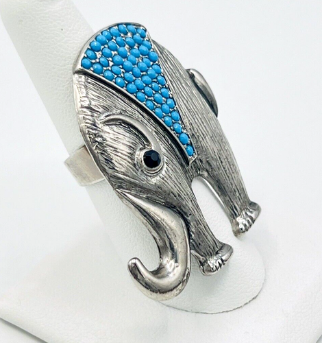 Stainless Steel Blue Rhinestone Jumbo Elephant Ring Size 7.75 - Picture 2 of 11