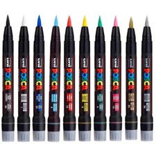 NEW Uni POSCA 10pk Water Based Flexible Brush Tip Art Pens Opaque Paint Markers