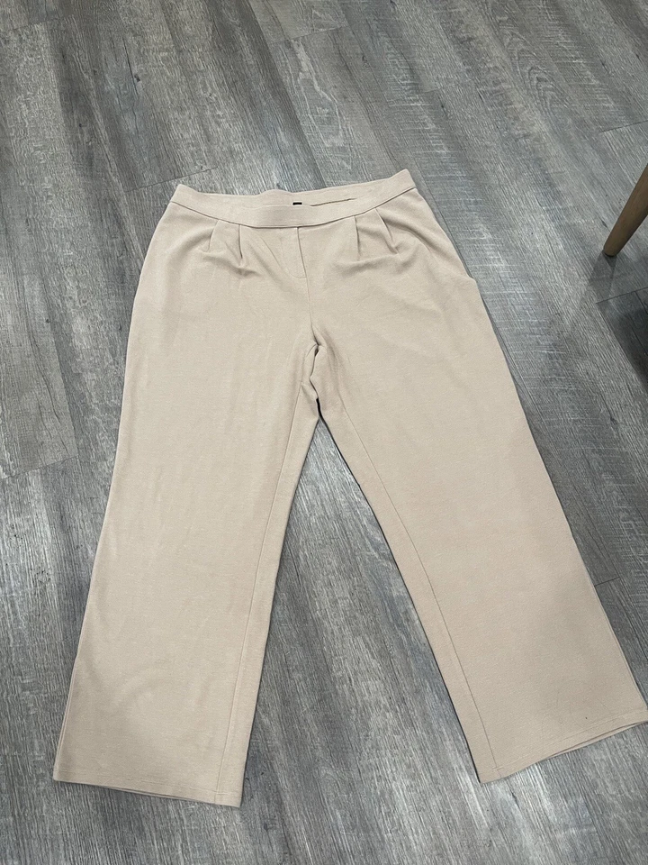 J Jill Beige Trouser Pants Knit  SZ L  Elastic Band Minimalist  NWT Wide Leg Tan