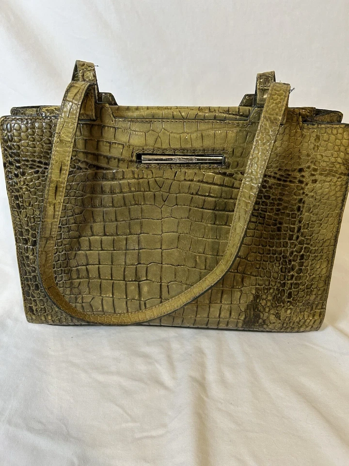 Vintage Cole Haan Olive Green Crocodile Print Embossed Leather Shoulder Bag - Image 4 of 4