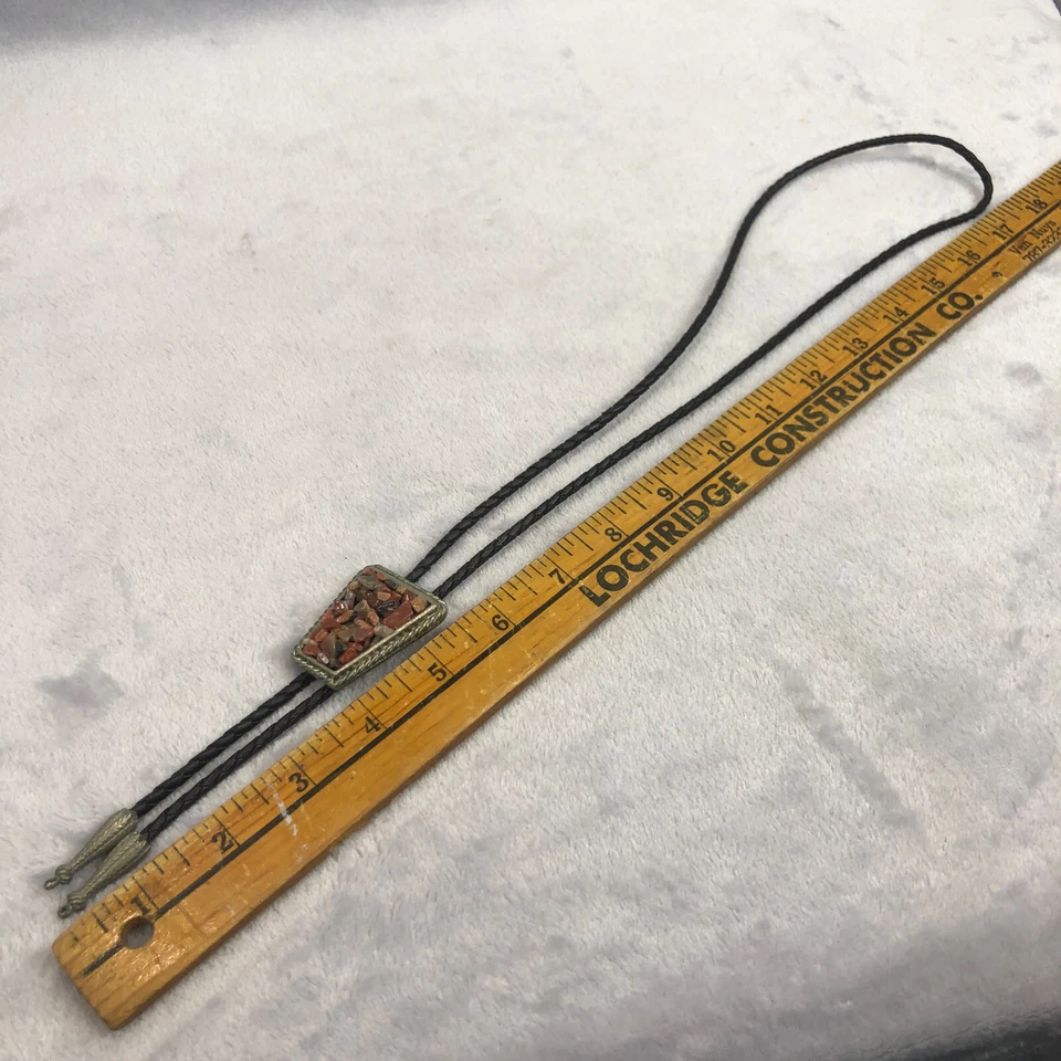 Corbata Bolo Vintage Peltre 38" con Piedras de Jaspe Rojo Vaquero Oeste Suroeste Foto 4 de 4
