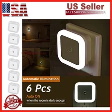 6-Pcs Plug-in LED Night Lights Lamp Dusk to Dawn Sensor Hallway Kitchen Bathroom