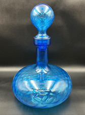 Vintage Empoli Italian Azure Blue Genie Bottle W/ Stopper    X-84 