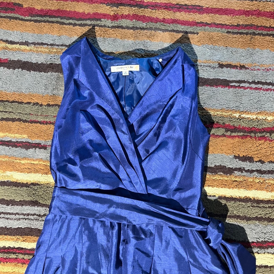 Vtg Evan Picone Cocktail Dress Women’s Size 10 Satin Blue Wrap Tie Sleeveless - Image 3 of 4