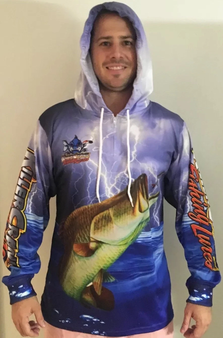 New Killer Crank Barramundi Fishing Shirt With Hood. All Mens & Kids Sizes
