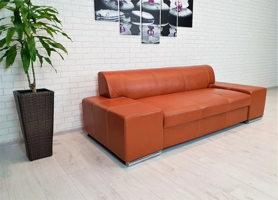 Cognacfarbe Echtleder Sofa Couch 100% Echtes Leder Rindsleder Große Farbauswahl - Bild 4 von 4