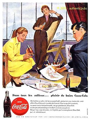 REKLAME COCA COLA PARIS EIFFELTURM ATELIER SIGNIERT WIRTS VON 1954 FRANZÖSISCHE ANZEIGE PUB