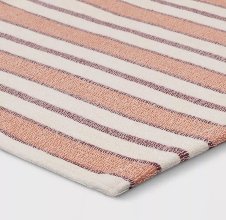 NEW 20x34 Striped Rectangle Woven Indoor Accent Rug Rust - Threshold: Cotton - Image 3 of 3