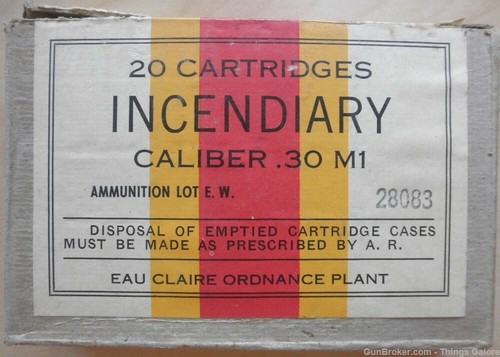 AGUA CLAIRE ORD CAL. .30 M1 INCENDIARY SEGUNDA GUERRA MUNDIAL NUEVA RÉPLICA 20 CAJAS DE MUNICIÓN REDONDAS - Imagen 4 de 11