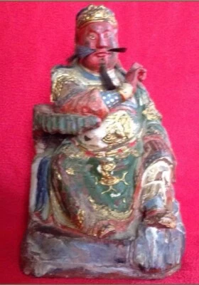 STATUE DIGNITAIRE CHINOIS GANDHI ASSIS BOIS POLYCHROME SCULPTÉ XVII/XVIIIÈME - Photo 1/2