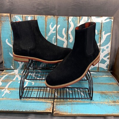 Samuel Windsor Mens 11 Black Suede Leather Chelsea Boots Leather/Rubber Soles