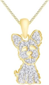 Authentic Yorkie Dog Pendant Necklace Round Cubic Zirconia 14K Yellow Gold Plated Silver