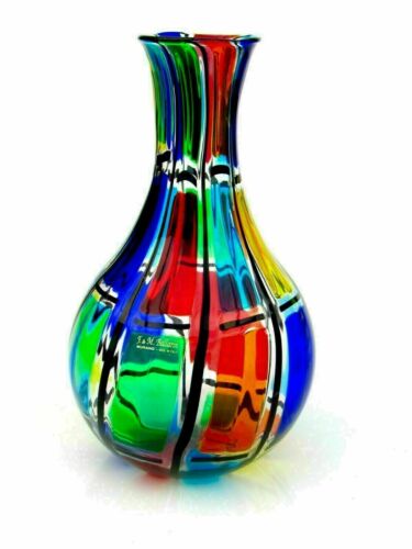 V LARGE Signed Murano Ballarin Multi Coloured Pezzato Mazzega Bulbous Vase - Picture 1 of 11