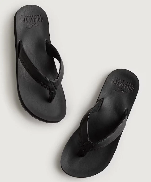 NEW HOLLISTER MEN VEGAN LEATHER FLIP FLOPS Sandals SIZE L 10 11