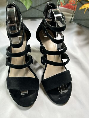 Nine West Black Suede Strappy Heels M Womens Wedge Pre-Owned 