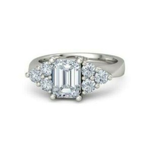 Authentic 4ct Lab-Created Moissanite Petite Round Accents Solitaire Ring White Gold Plated