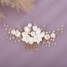Gold Flower Wedding Hair Comb Pearl Crystal Bridal Headpiece